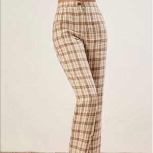 Reformation Verano Pants—Cream/Brown Plaid